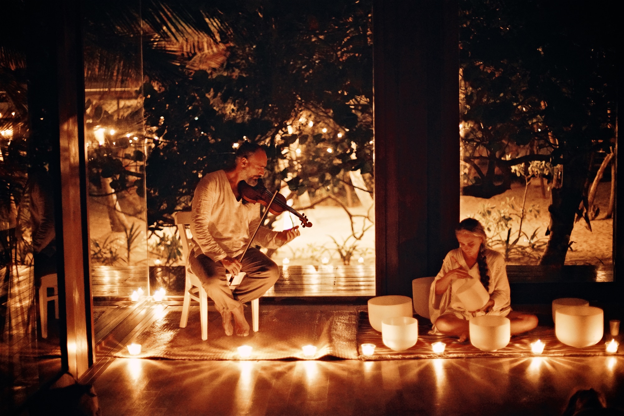 An evening gathering by candlelight
